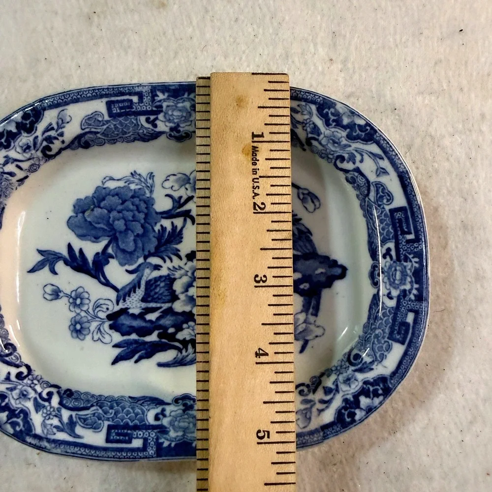 Antique Mason's Patent Ironstone Blue Chinoiserie Peacock Platter c1845 Cabinet